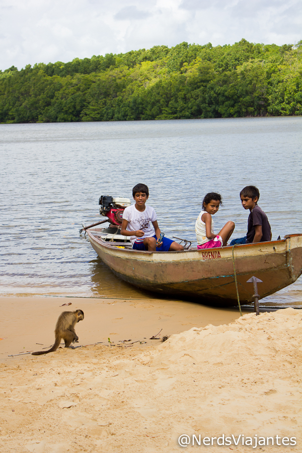 Crianças brincando com os macacos nos Pequenos Lençóis