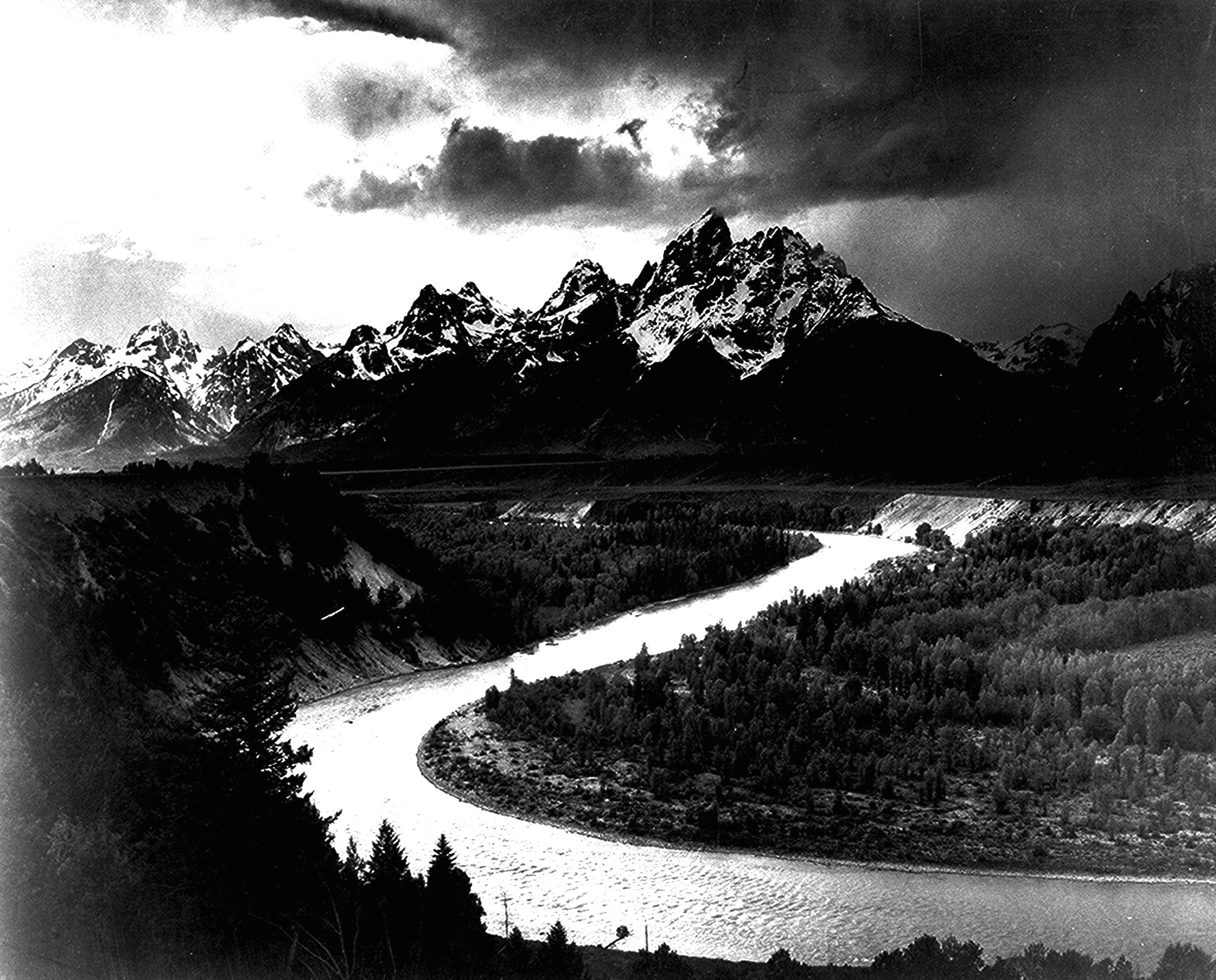 Foto do Ansel Adams retratando o Snake River no Grand Teton National Park
