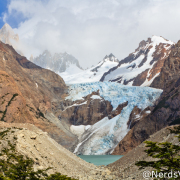 Fitz Roy (no alto à esquerda) e Glaciar Piedras Blancas, vistos do mirador - El Chaltén - Patagônia Argentina